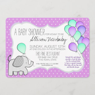 Baby Elephant and Balloons Magenta Baby Shower Einladung