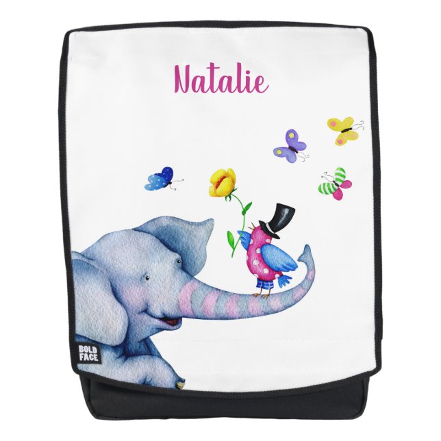Baby Elephant and Bird Rucksack (Vorderseite)