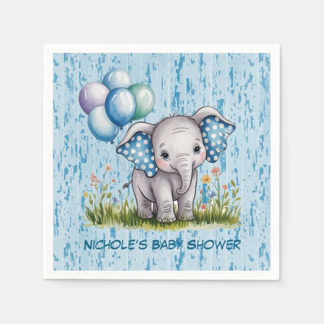 Baby Elephant and Wildflower Boy Baby Shower Serviette (Vorderseite)
