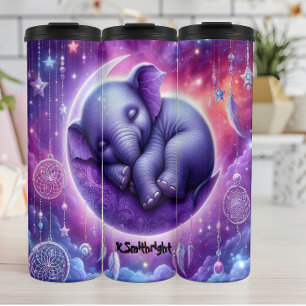 Baby Elephant auf dem Crescent Moon schlafen Thermosbecher