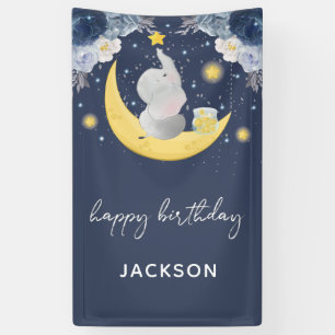 Baby Elephant auf Moon Happy Birthday Banner
