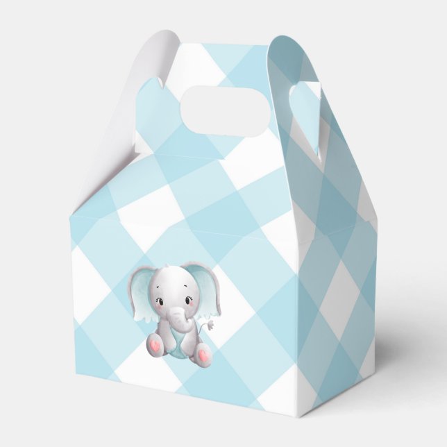 Baby Elephant Baby Boy Favor Box Kariert Gingham Geschenkschachtel (Vorderseite)