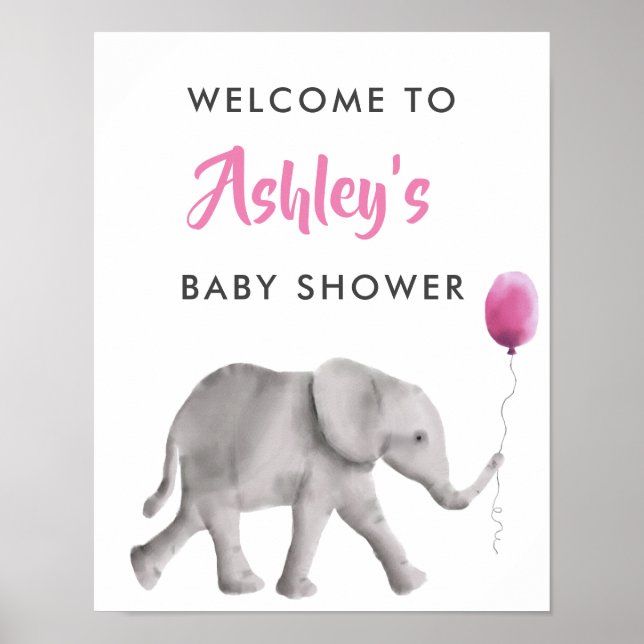 Baby Elephant Baby Dusche Begrüßungsschild Poster (Vorne)