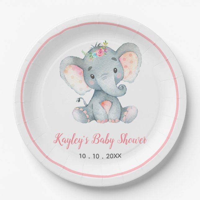 Baby Elephant Baby Dusche (Bloral) Pappteller (Vorderseite)