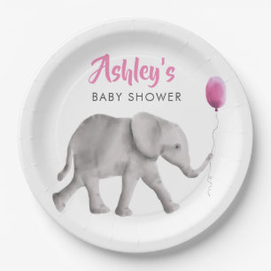 Baby Elephant Baby Dusche, Elephant & Pink Balloon Pappteller