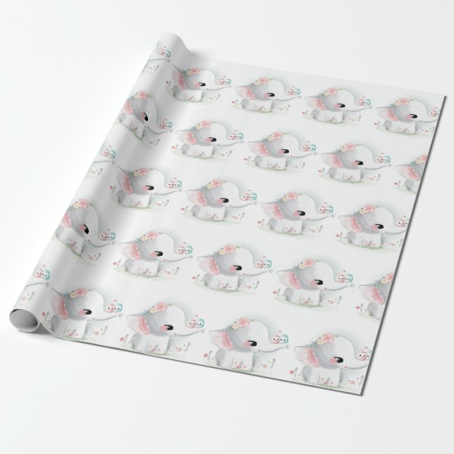 Baby Elephant Baby Dusche Geschenkpapier (Ungerollt)