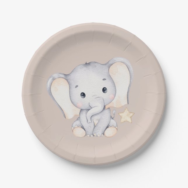 Baby Elephant Baby Dusche Pappteller (Vorderseite)