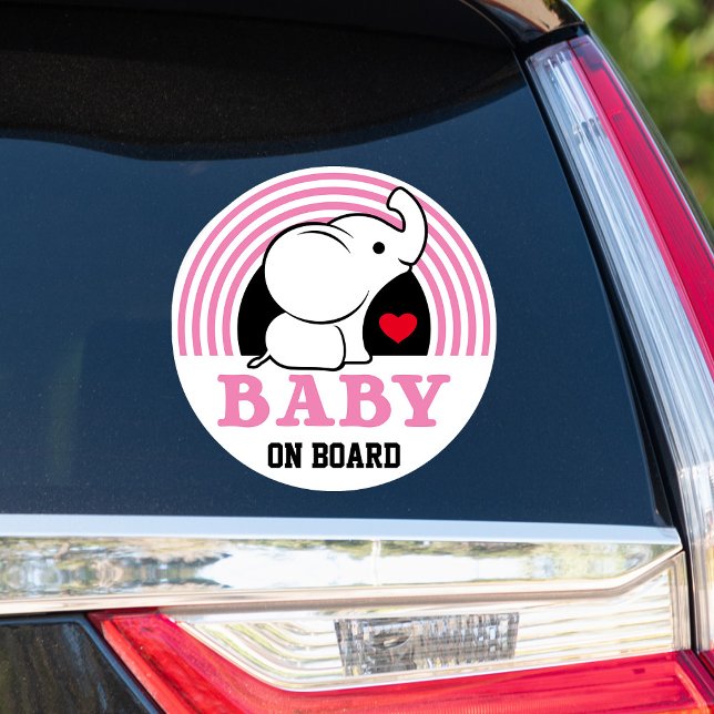 Baby Elephant Baby On Board Car Sticker - Pink (Von Creator hochgeladen)