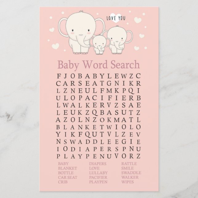 Baby Elephant Baby Shooter Word Search Game (Vorderseite)