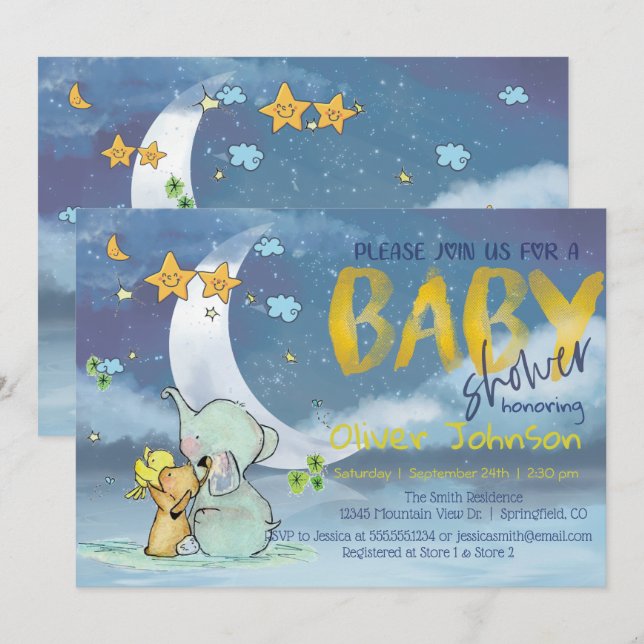 Baby Elephant Baby Shower Boy Einladung (Vorne/Hinten)
