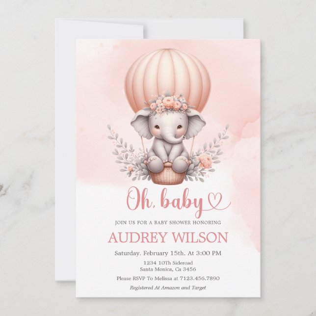 Baby Elephant Baby Shower Einladung (Vorderseite)