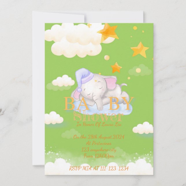 BABY ELEPHANT BABY SHOWER EINLADUNG (Vorderseite)