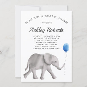Baby Elephant Baby Shower Einladung, blau & grau Einladung