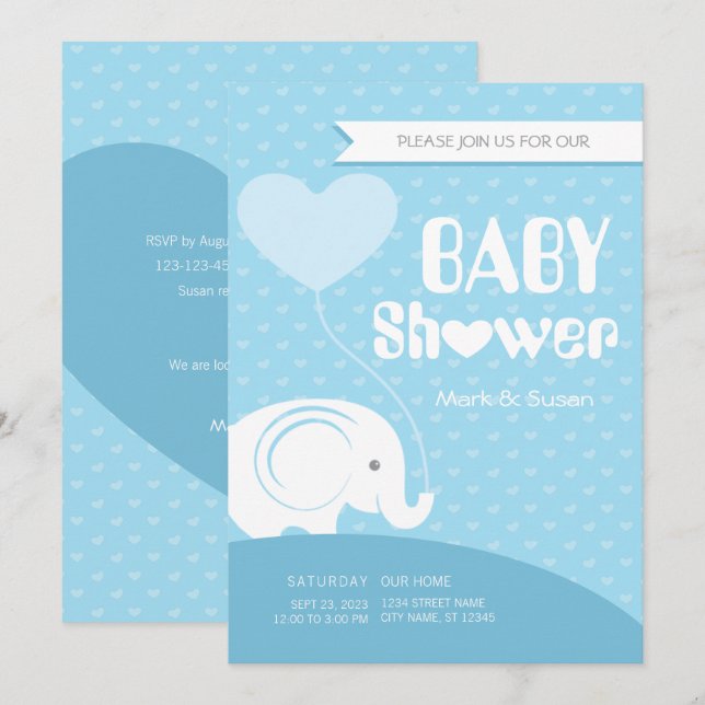 Baby Elephant Baby Shower Einladung für Baby Boy (Vorne/Hinten)