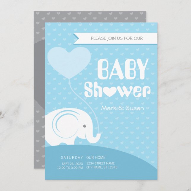 Baby Elephant Baby Shower Einladung für Baby Boy (Vorne/Hinten)