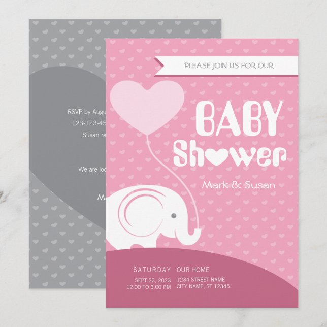 Baby Elephant Baby Shower Einladung für Baby Girl (Vorne/Hinten)