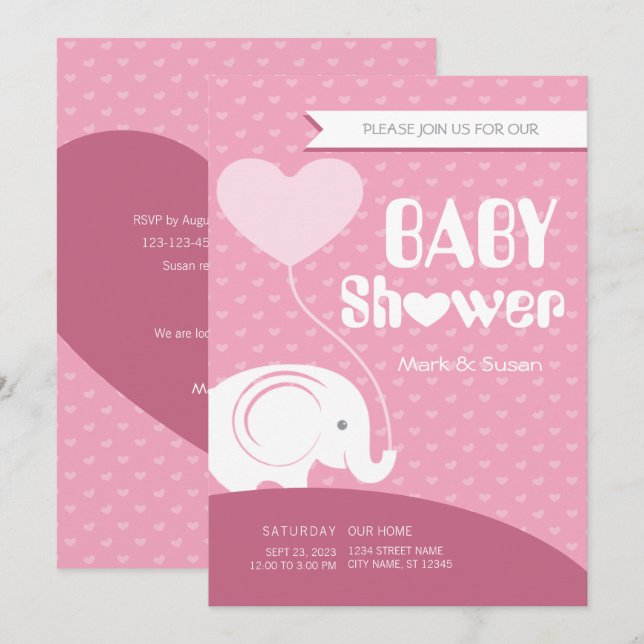 Baby Elephant Baby Shower Einladung für Baby Girl (Vorne/Hinten)