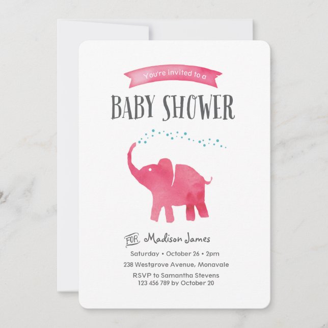 Baby Elephant Baby Shower Einladung | rosa (Vorderseite)
