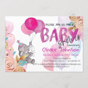 Baby Elephant Baby Shower Girl Einladung