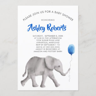 Baby Elephant Baby Shower Invite, Blue & Gray Einladung