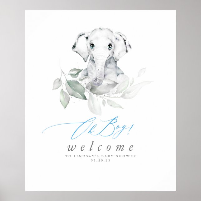 Baby Elephant Baby Shower Oh Junge Willkommenspend Poster (Vorne)