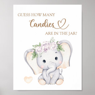 Baby Elephant Baby Shower schätzt wie viele Poster
