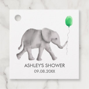 Baby Elephant Baby Shower Tags, Grün & Grau Geschenkanhänger