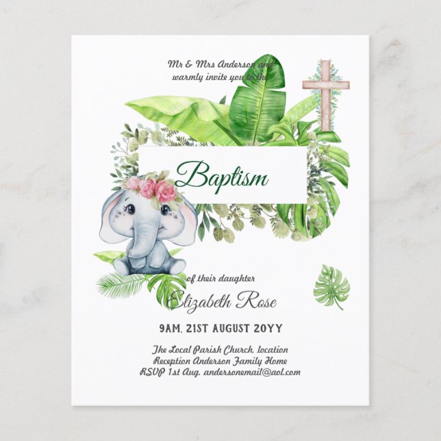Baby Elephant BAPTISM Bautizo Bautismo Einladungen Flyer (Vorne)