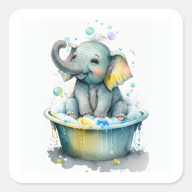 Baby Elephant - Bath Time Square Sticker (Vorderseite)