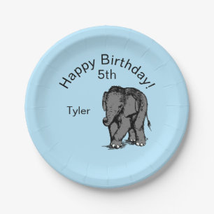 Baby Elephant Birthday Blue Pappteller