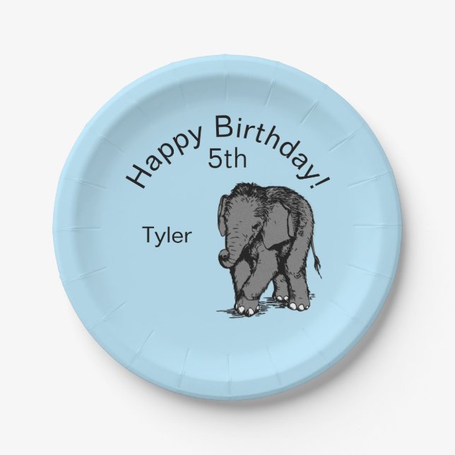 Baby Elephant Birthday Blue Pappteller (Vorderseite)