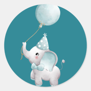 Baby Elephant Birthday Gevor Sticker Blue Boy