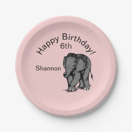 Baby Elephant Birthday Pink Pappteller