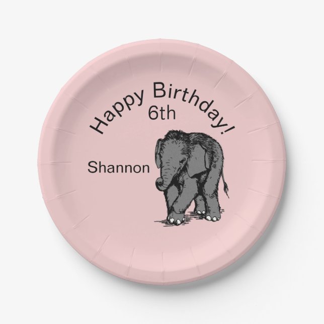 Baby Elephant Birthday Pink Pappteller (Vorderseite)