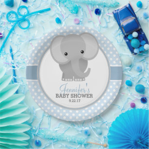 Baby Elephant (blau) Babydusche Pappteller