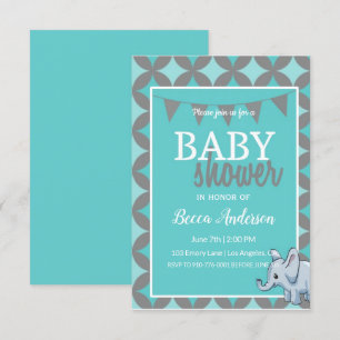 Baby Elephant Blue Baby Dusche Einladung