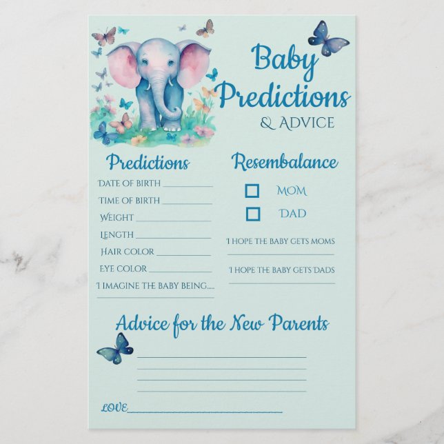 Baby Elephant Blue Baby Predictions Addicvice Card (Vorderseite)