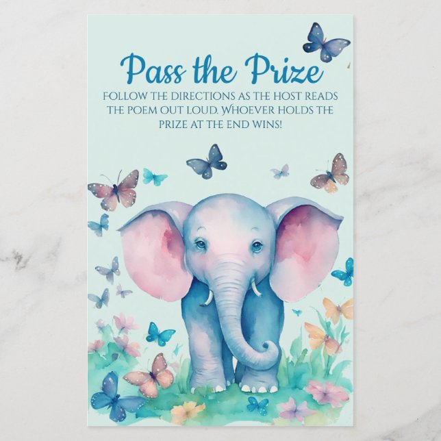 Baby Elephant Blue Baby Shower Pass das Preisspiel (Rückseite)