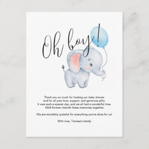 Baby Elephant & Blue Balloon Baby Dusche Begleitkarte