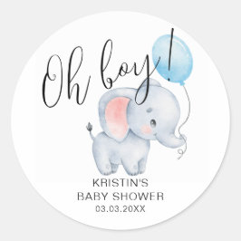 Baby Elephant & Blue Balloon Baby Dusche Runder Aufkleber