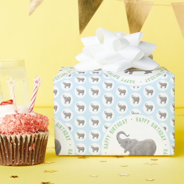 Baby Elephant Blue Birthday Geschenkpapier (Geburtstagsparty)