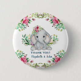 Baby Elephant Blume Babydusche Danke Schaltfläche Button