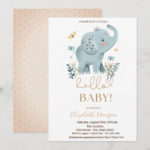 Baby Elephant Blume Butterfly Dots Babydusche Einladung