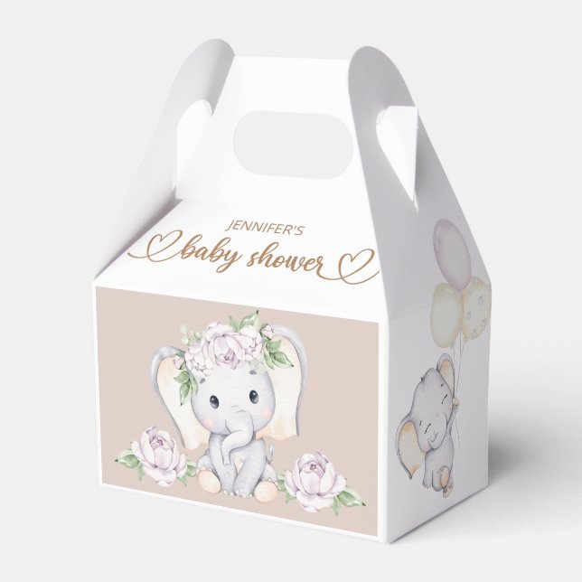 Baby Elephant & Blume Wasserfarbe Kinderdusche Geschenkschachtel (Vorderseite)