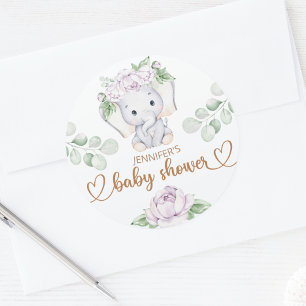 Baby Elephant & Blume Wasserfarbe Kinderdusche Runder Aufkleber
