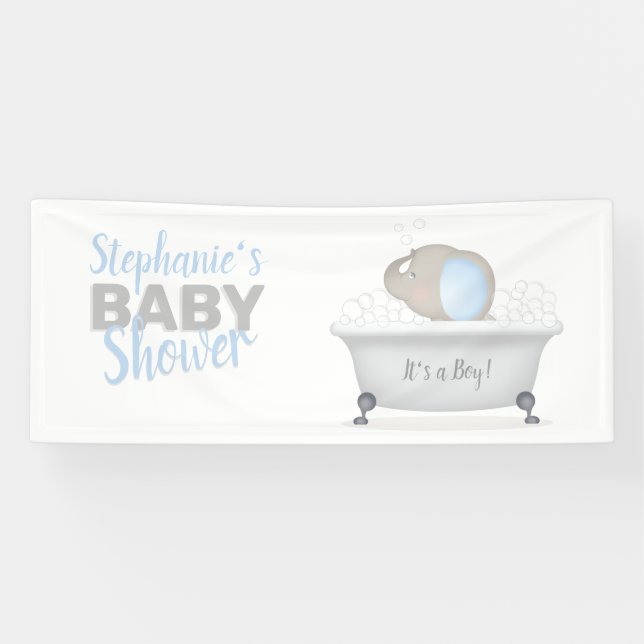 Baby Elephant Bubble Bath Boy Baby Dusche Banner (Horizontal)