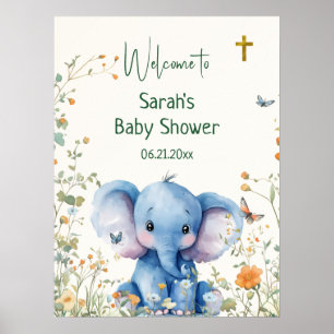 Baby Elephant & Butterflies Babydusche Willkommen Poster