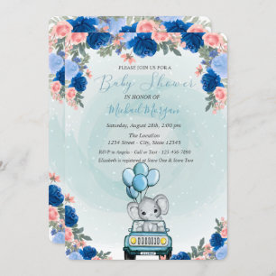 Baby Elephant Car Floral Baby Dusche Einladung