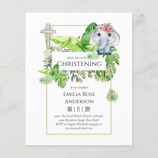 Baby Elephant CHRISTENING Einladung für Mädchenjun Flyer (Vorne)