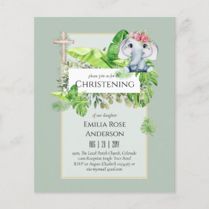 Baby Elephant CHRISTENING Einladung für Mädchenjun Flyer